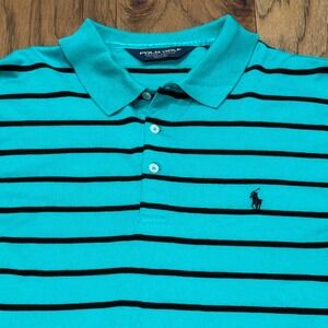 Polo Golf Ralph Lauren Men's Green Navy Striped Cotton Silk Polo Shirt XL